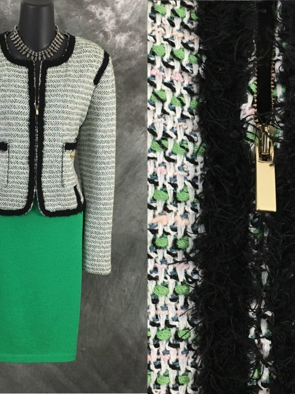 NWT NEW st john collection knit Green pink black multi jacket skirt suit size 8